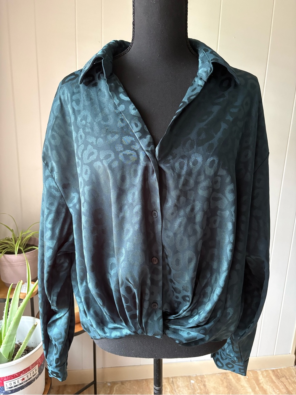 Entro green leopard blouse
